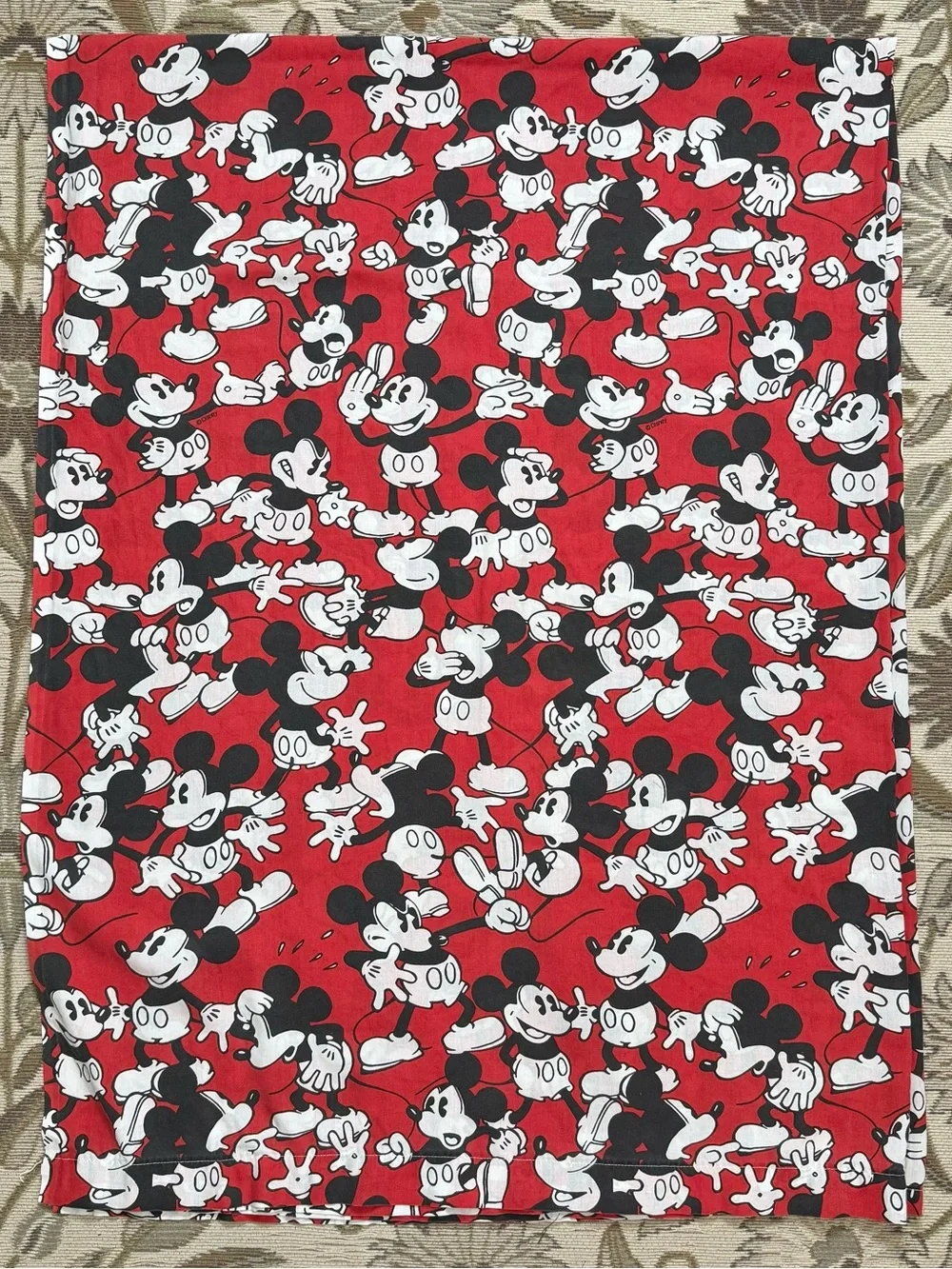 Vintage Disney Mickey Mouse Flat Sheet & Pillowcase Fabric Full Red Black